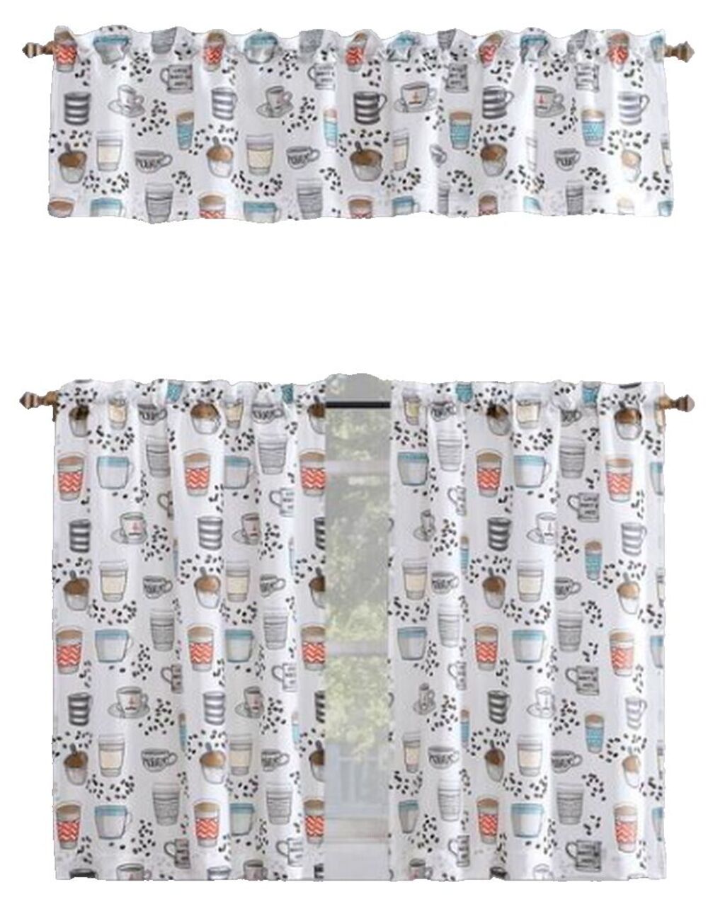 3pc. Curtains Set:2 Tiers (27"x36") & Valance (54"x14") COFFEE,MORNING BREW,RL
